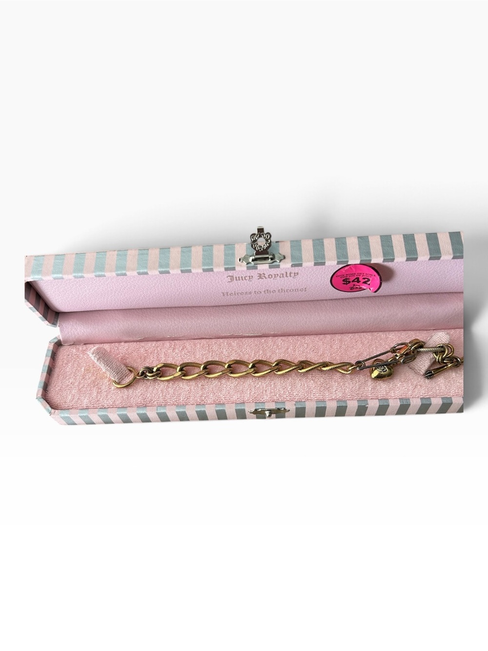 Vintage 2009 Juicy Couture Crown Wish Charm Bracelet Gold Tone w/ Box